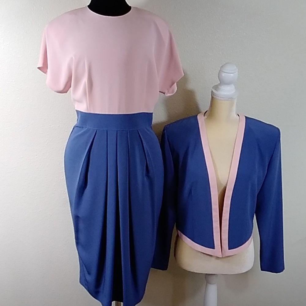 Vintage Lilli Ann Rare Pink & Blue Purple Dress & Jacket Size 12
